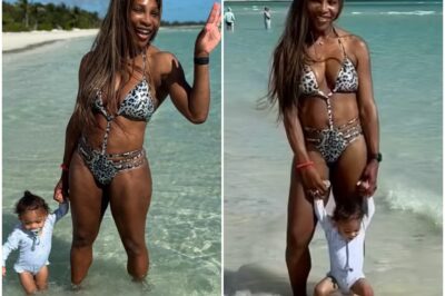 🌟🔥 Serena Williams STUNS in Leopard-Print Cut-Out Swimsuit — Fans in Shock as Tennis Icon Poses on the Beach with 18-Month-Old Daughter Adira! 🏖️👩‍👧